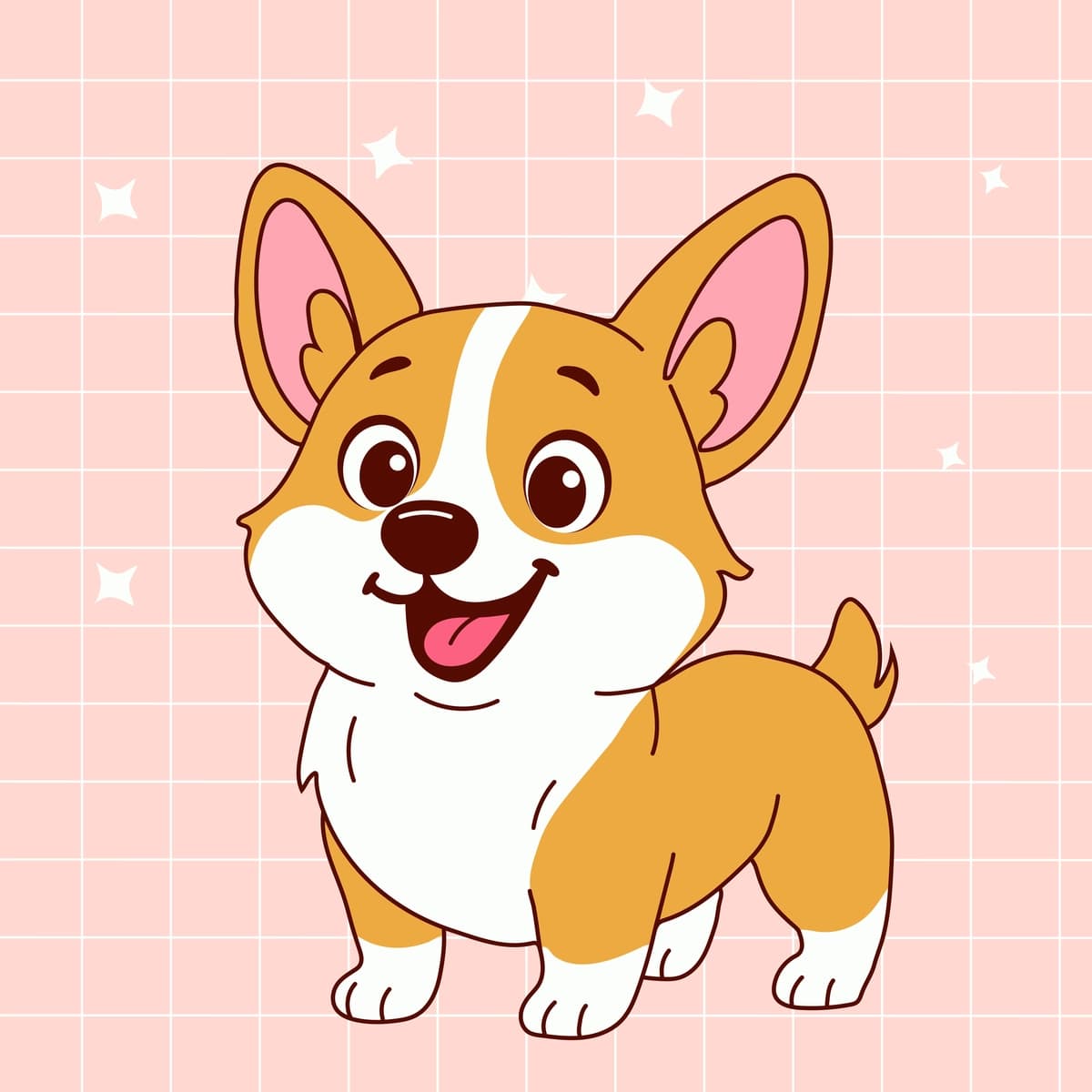 Jilmayib turgan korgi iti obrazi, tekis uslubda | Smiling corgi dog character flat style