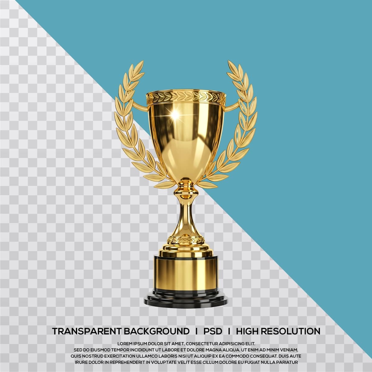 Oltin g'oliblar kubogi dafna gulchambari bilan 3D render | Golden winners trophy with laurel wreath 3d render