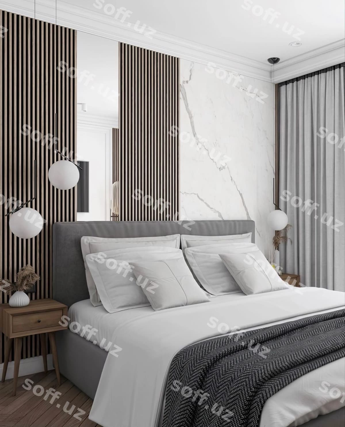 Hovli yotaq o'yinchoq chiroq stol | Bedroom with bed lamp nightstand