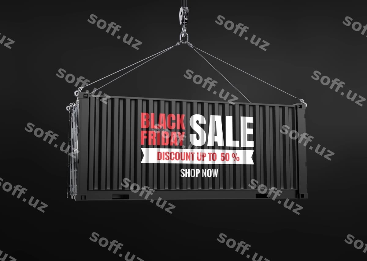 Chernaya pyatnitsa tekst aktsiya konteyner mockup | Black friday text sale container mockup