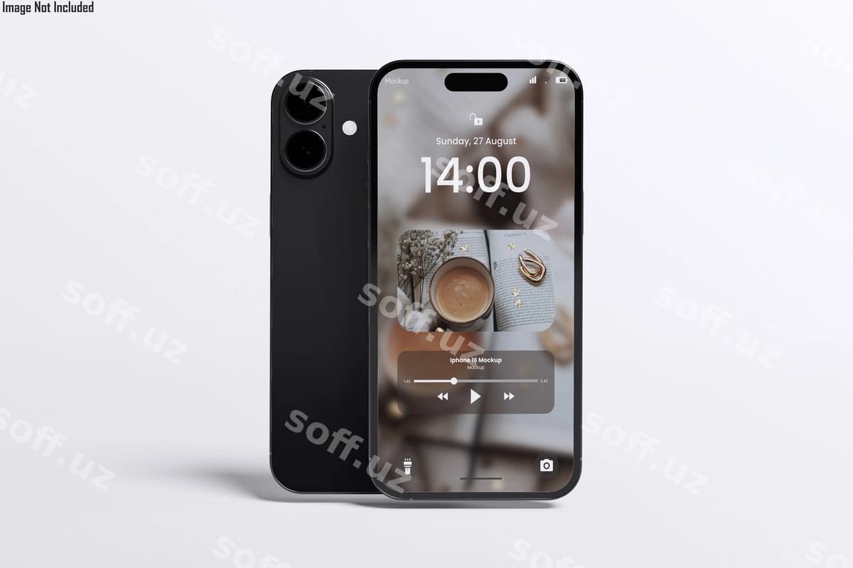Qora ayfon soat 10:15 bo'lgan. | Black iphone with time it is 10 15