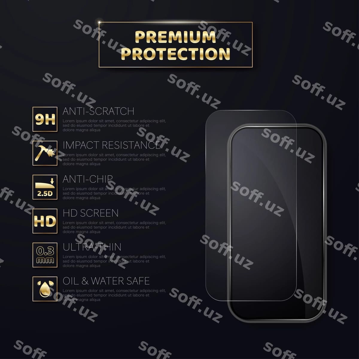 Qora mobil telefon ekran stekli | Black mobile phone screen glass
