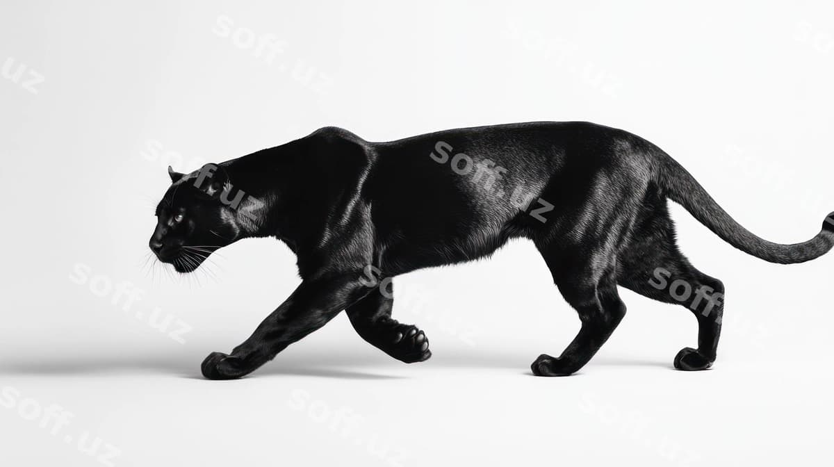 Qora panther yurayotgan oq orqa fonda | Black panther walking white background