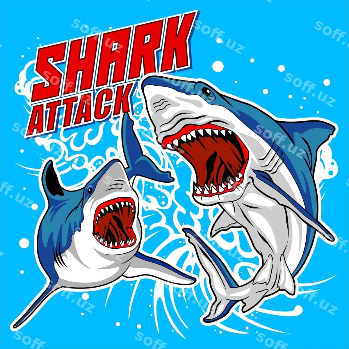 Ko'k poster so'zlar bilan shark hujum qiladi | Blue poster with words shark attack it