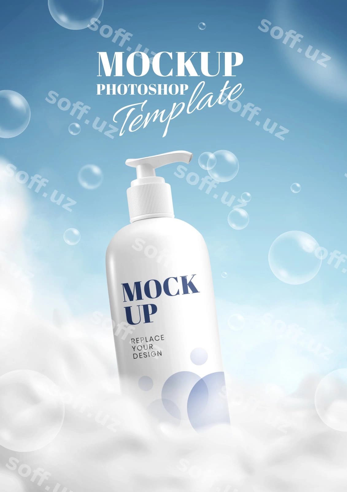 Shisha pompa krem pufyok namunasi | Bottle pump cream bubble mockup