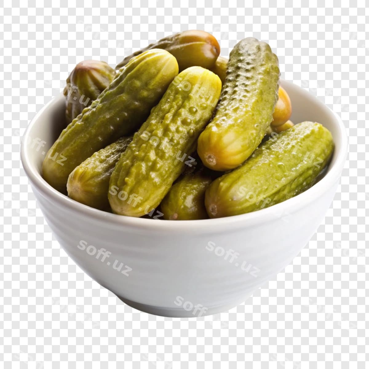 Oq fonda tuzlangan bodringlar | Bowl pickles white background