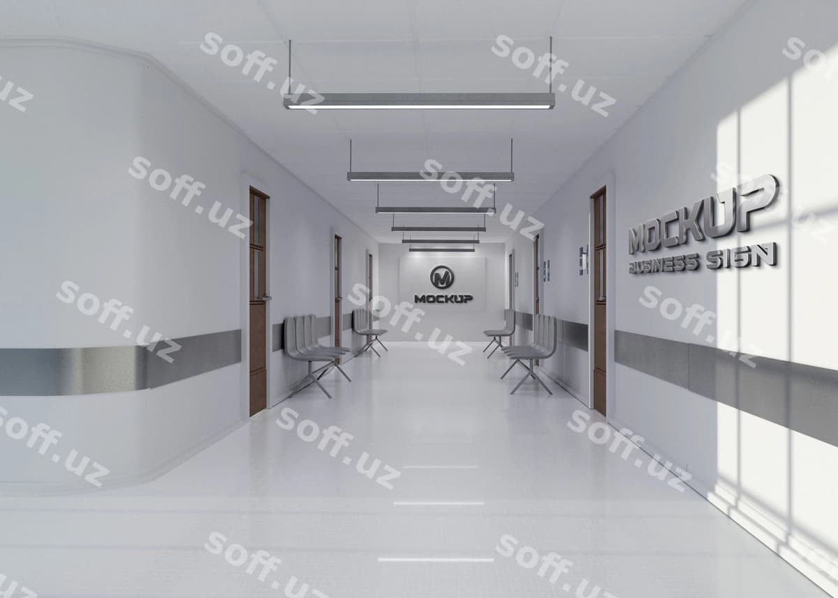 Biznes belgisi koridor maketi | Business sign hallway mockup