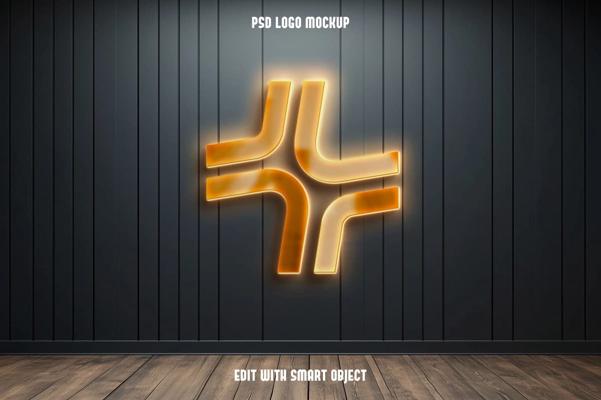3D oltin logotipli devor maketlari | 3d golden logo mockup wall