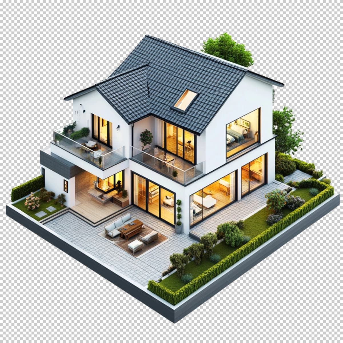 To'rt qavatli uy izolyatsiya qilingan shaffof fon | Quadruplex house isolated transparent background