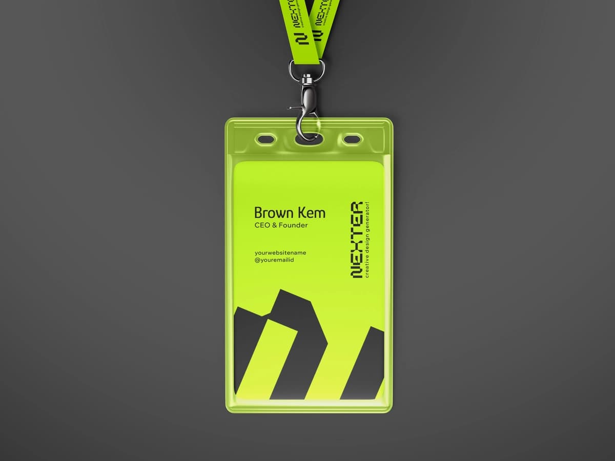Bog'ichli brending maketi bilan vertikal identifikatsiya kartasi | Vertical id card with lanyards branding mockup