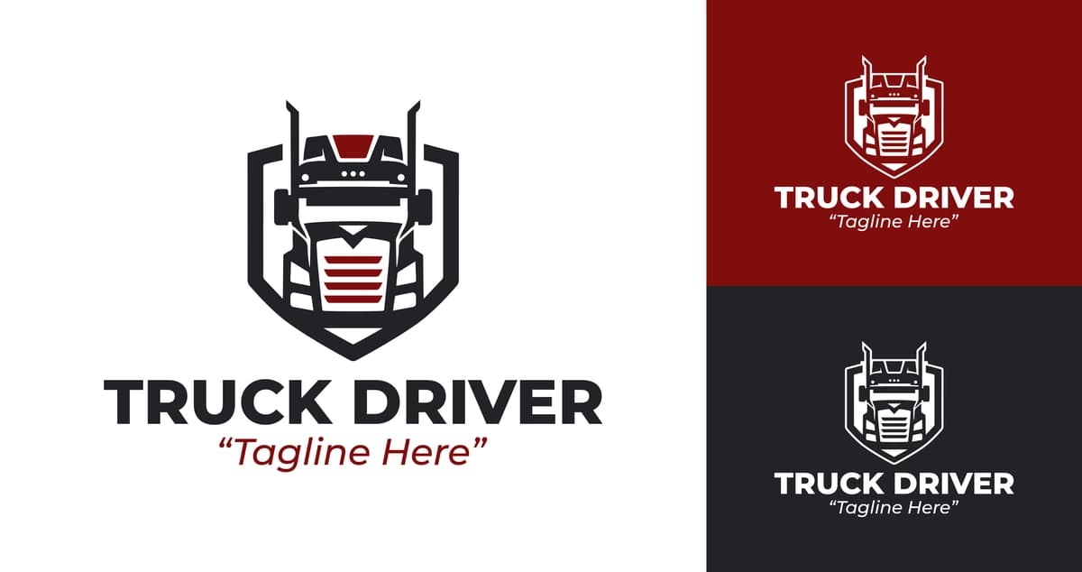 Zamonaviy yuk mashinasi haydovchisi logotipi kuchli qizil qora oq ranglarga ega | Modern truck driver logo featuring strong red black white colors