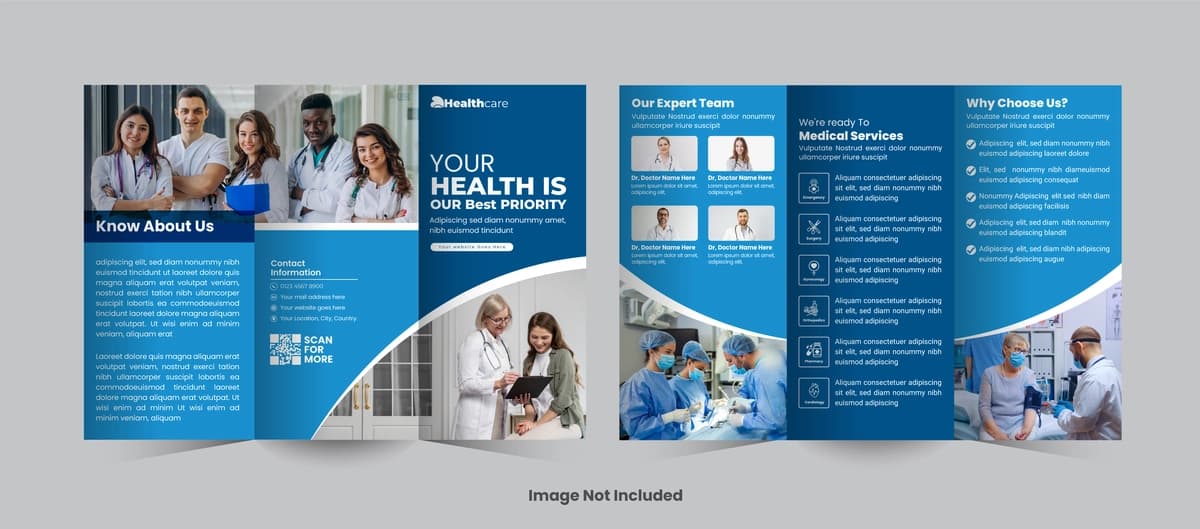 Professional tibbiy sog'liqni saqlash xizmatlari uch qatlamli broshyura dizayni | Professional medical healthcare services trifold brochure design