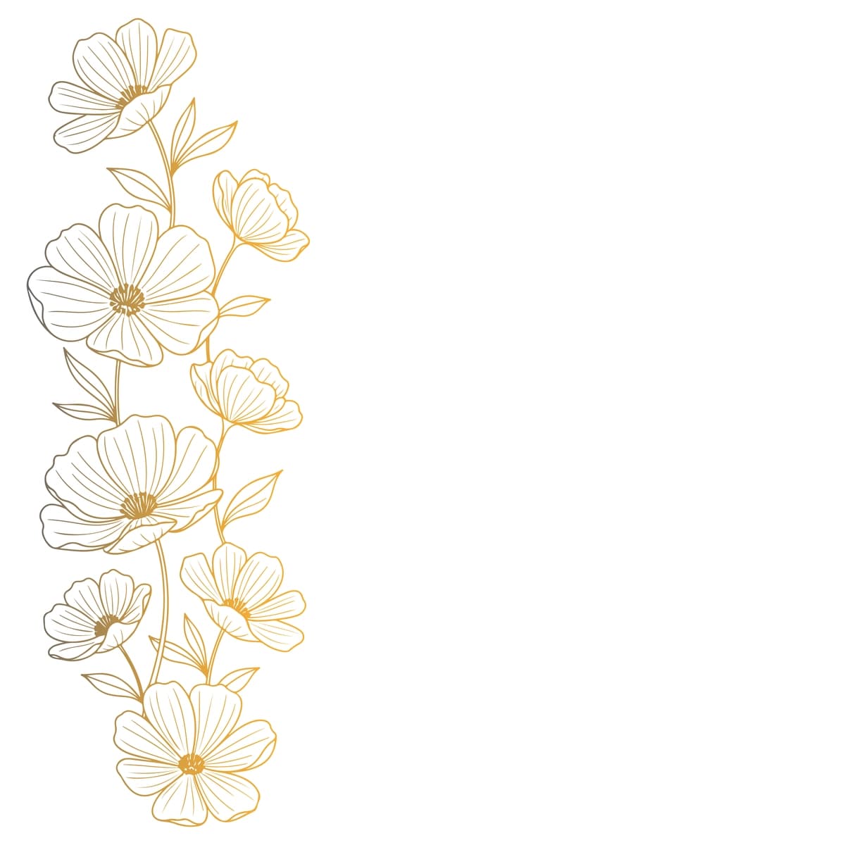 Hashamatli oltin gulli chegara vektori nafis chizilgan rasmlari bilan | Luxury golden floral border vector with elegant line art flowers