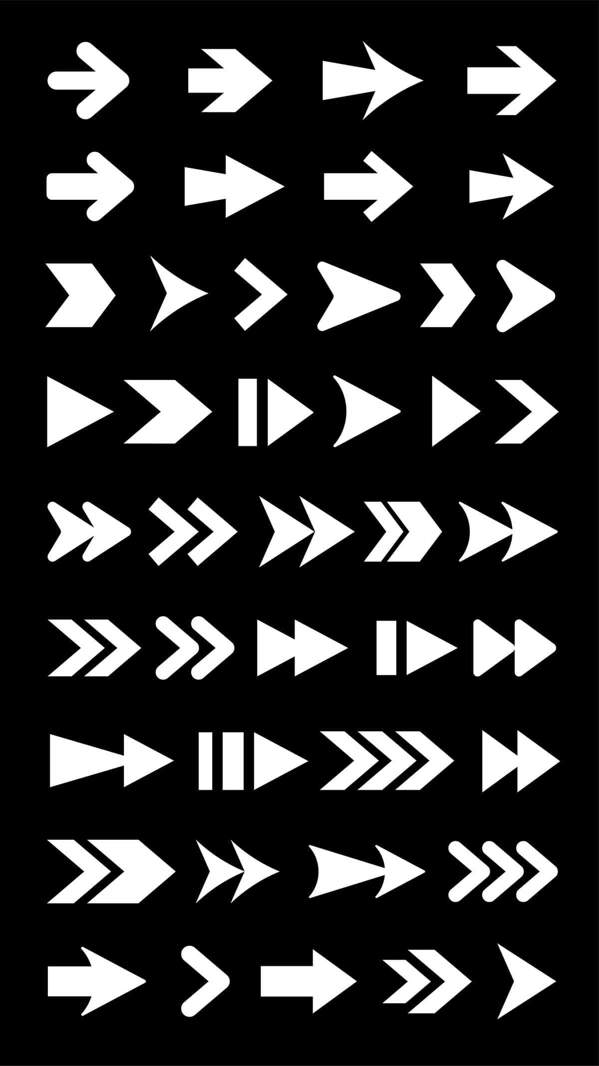 To'plam oq o'q piktogramma qora fon turli o'q dizaynlashtirilgan | Collection white arrow icons black background various arrow designs