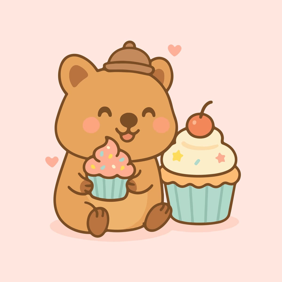 Yoqimtoy koala keklar bilan kichkina shlyapa kiyib, xursandchilik bilan o'tiribdi | Cute koala with cupcakes adorable koala wearing tiny hat happily