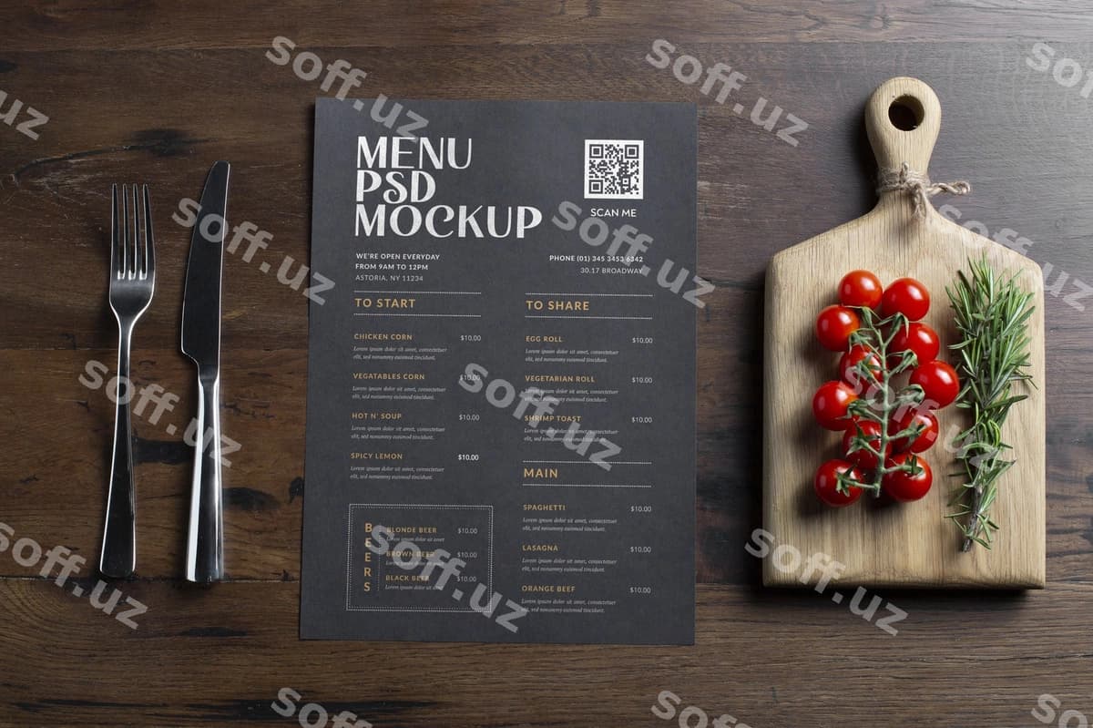 Kafe qog'oz menyusining maketi | Cafe paper menu mock up
