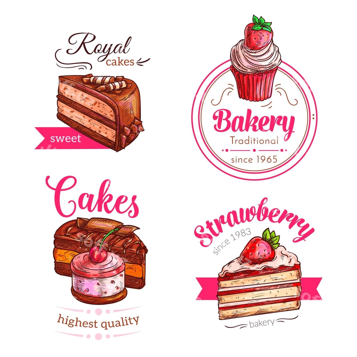 Tortlar, keklar, shirinliklar, vektor emblemalari | Cakes cupcakes dessert vector emblems