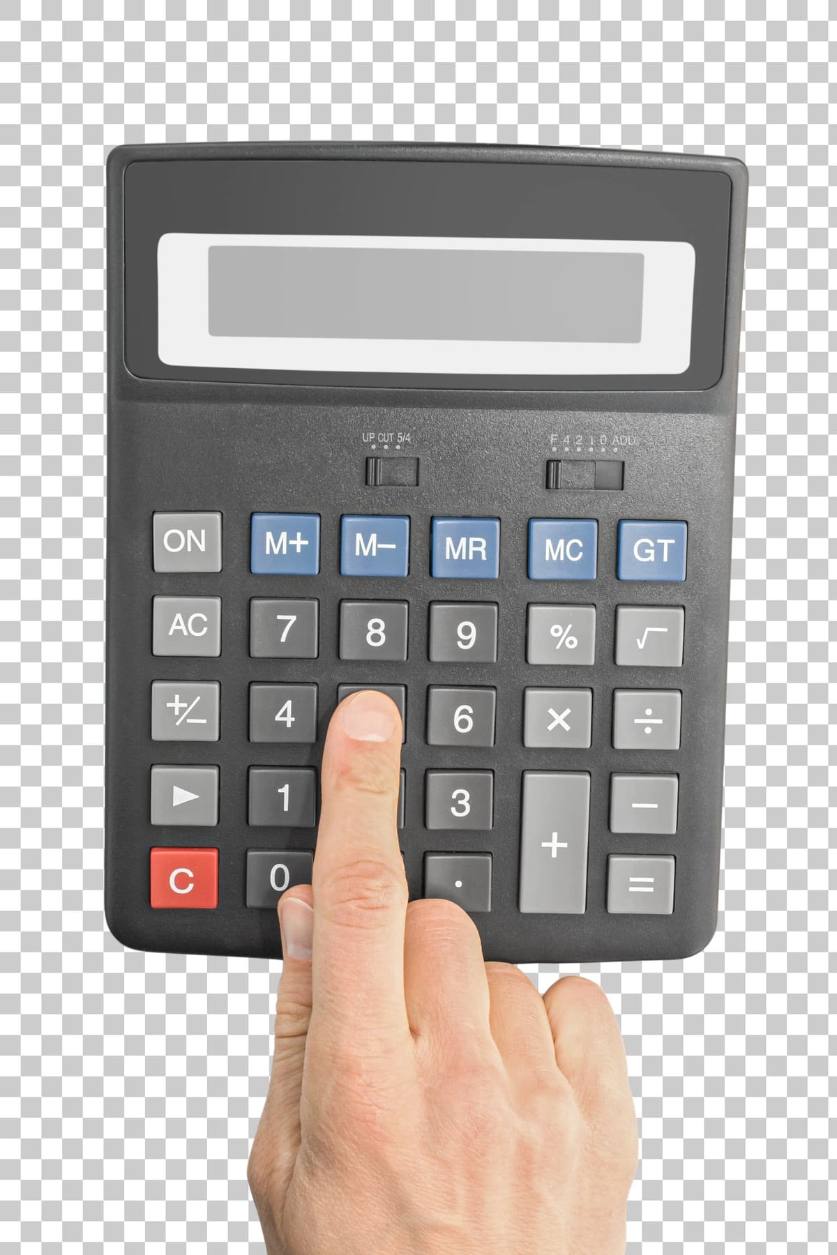 Izolyatsiya qilingan qo'l bilan biznes moliya ob'ekti elektron kalkulyator | Business finance object electronic calculator with hand isolated