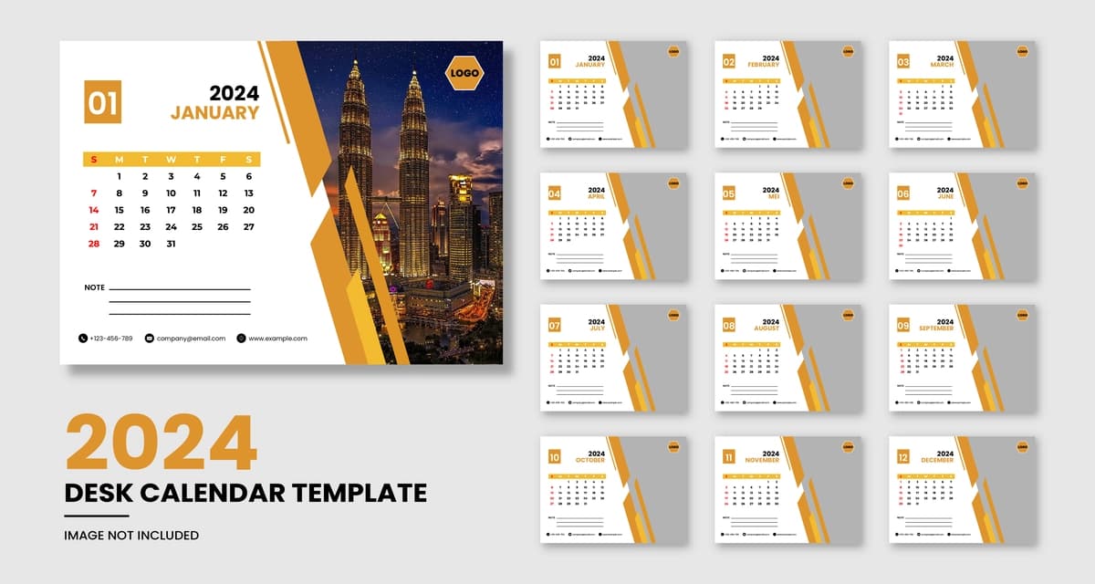Zamonaviy dizayn 2024 kalendar shabloni | Modern design 2024 calendar template