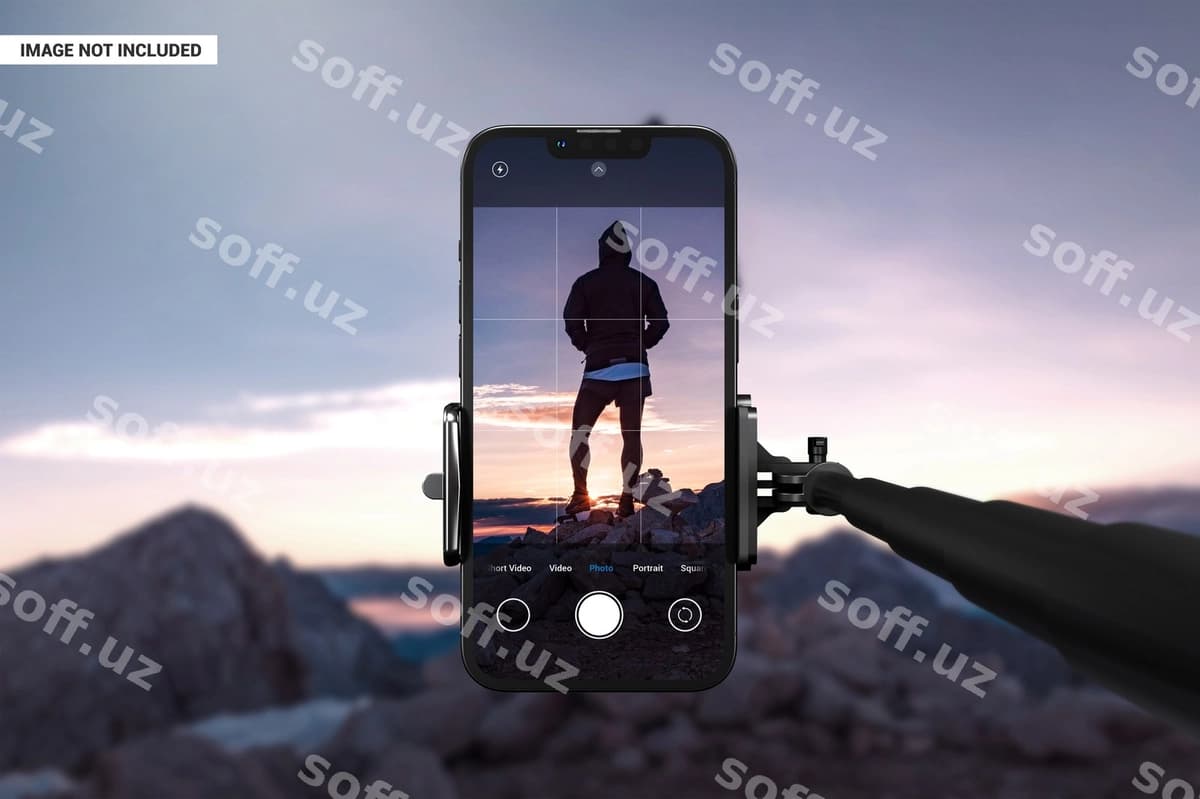 Kamera telefon selfie shaxtasi mockup | Camera phone selfie stick mockup