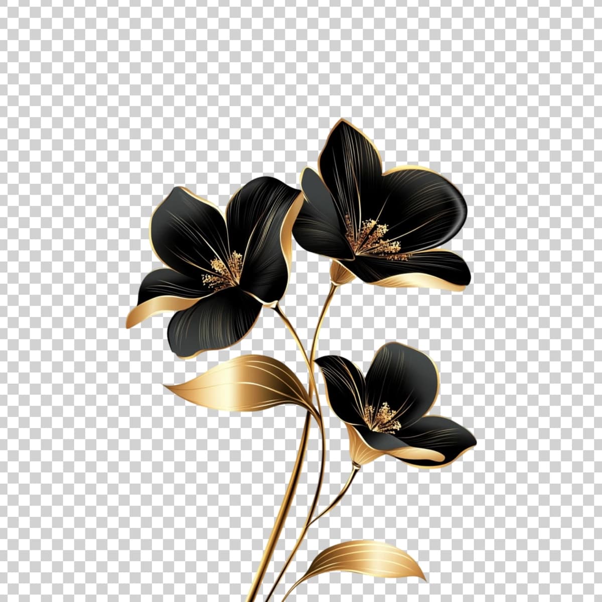 Chiroyli qora oltin gullar shaffof fonda ajratilgan | Beautiful black golden flowers isolated transparent background