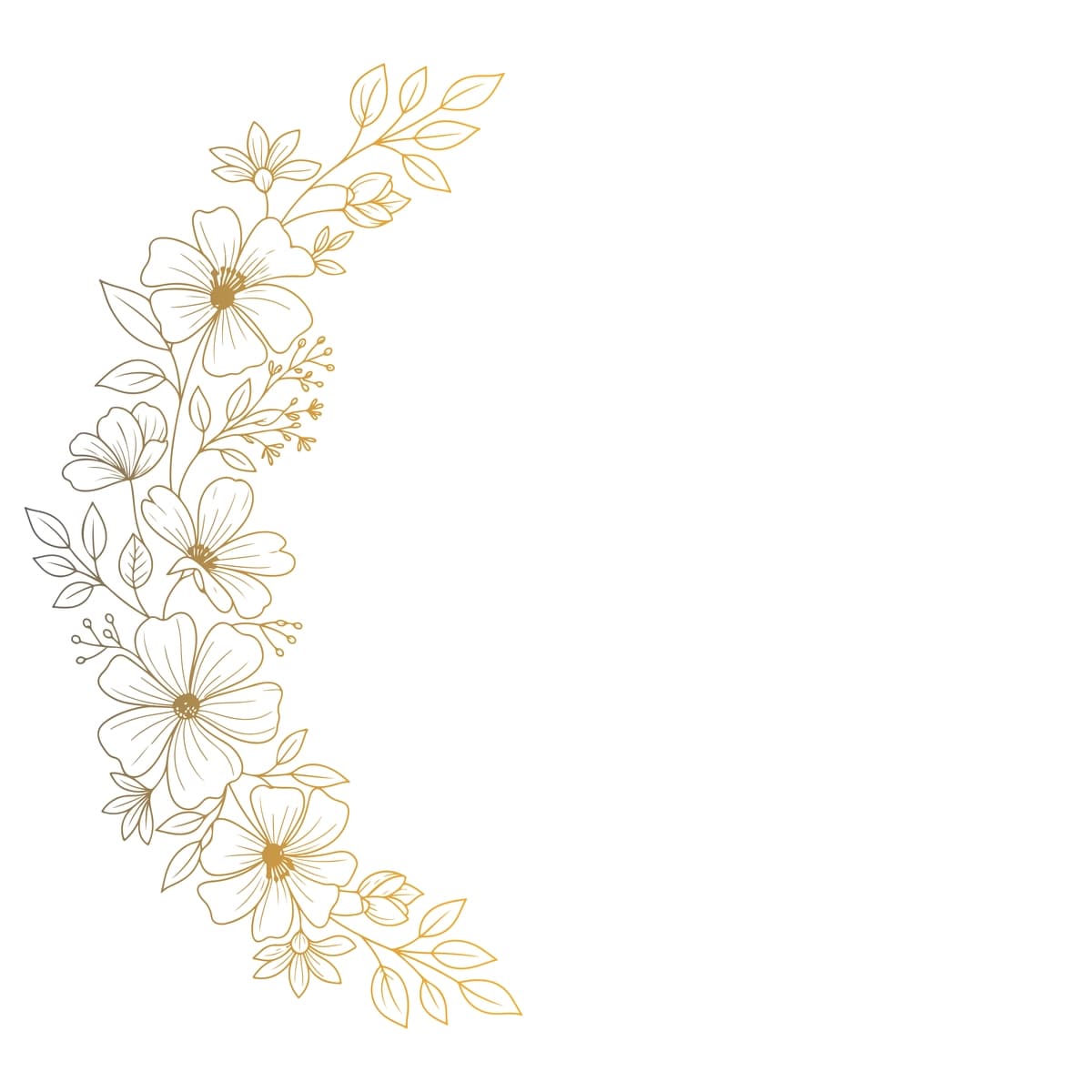 Qo'lda chizilgan oqlangan oltin gradient gulli chegara vektor tasviri | Elegant gold gradient floral border vector illustration with handdrawn