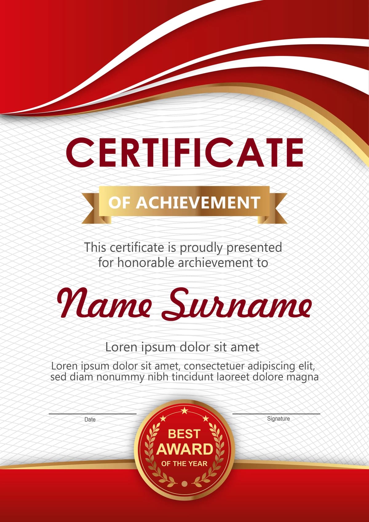 Qizil oltin sertifikat shablon | Red gold certificate template