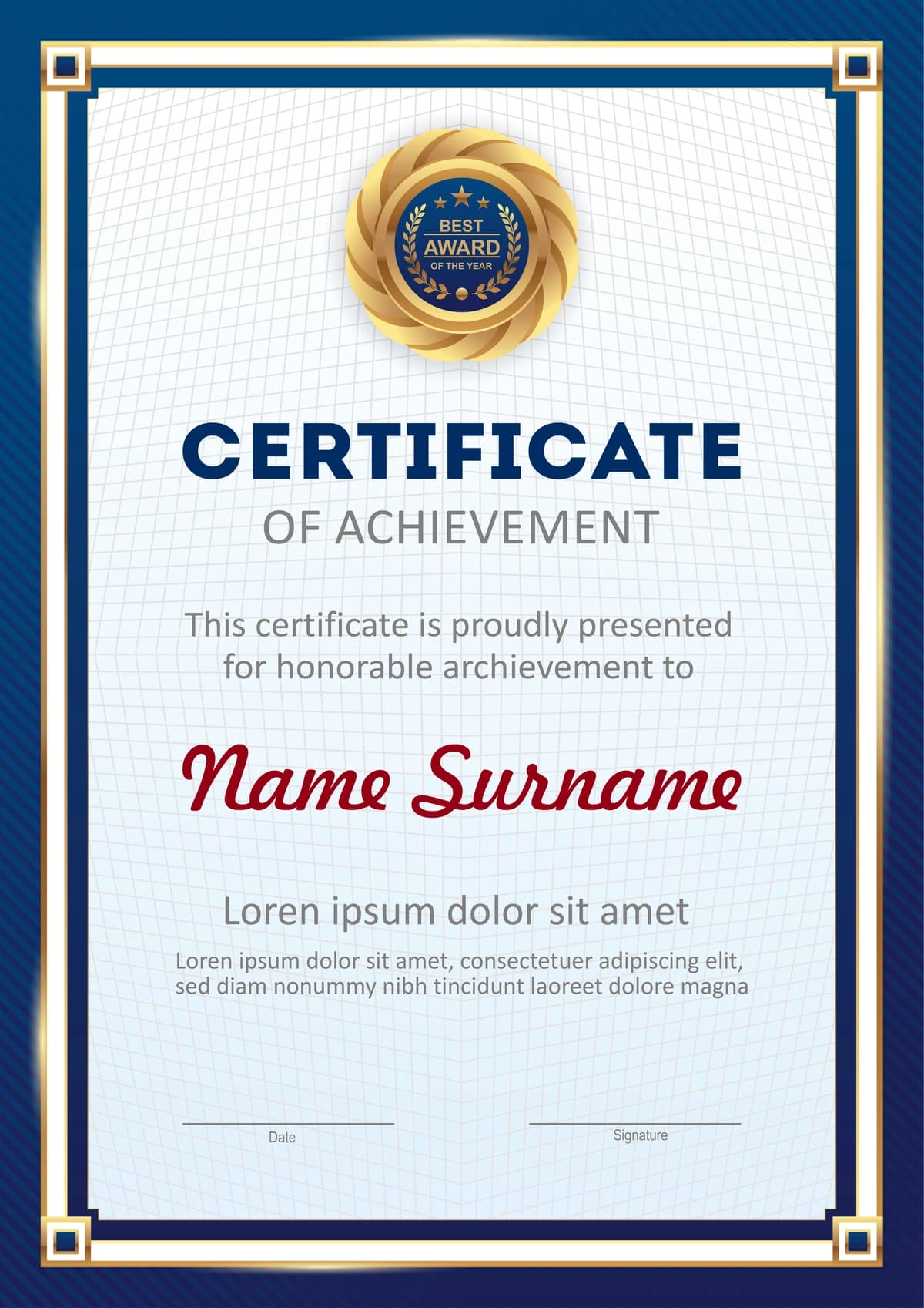 Vektorli ko'k oltin sertifikat shabloni | Vector blue gold certificate template
