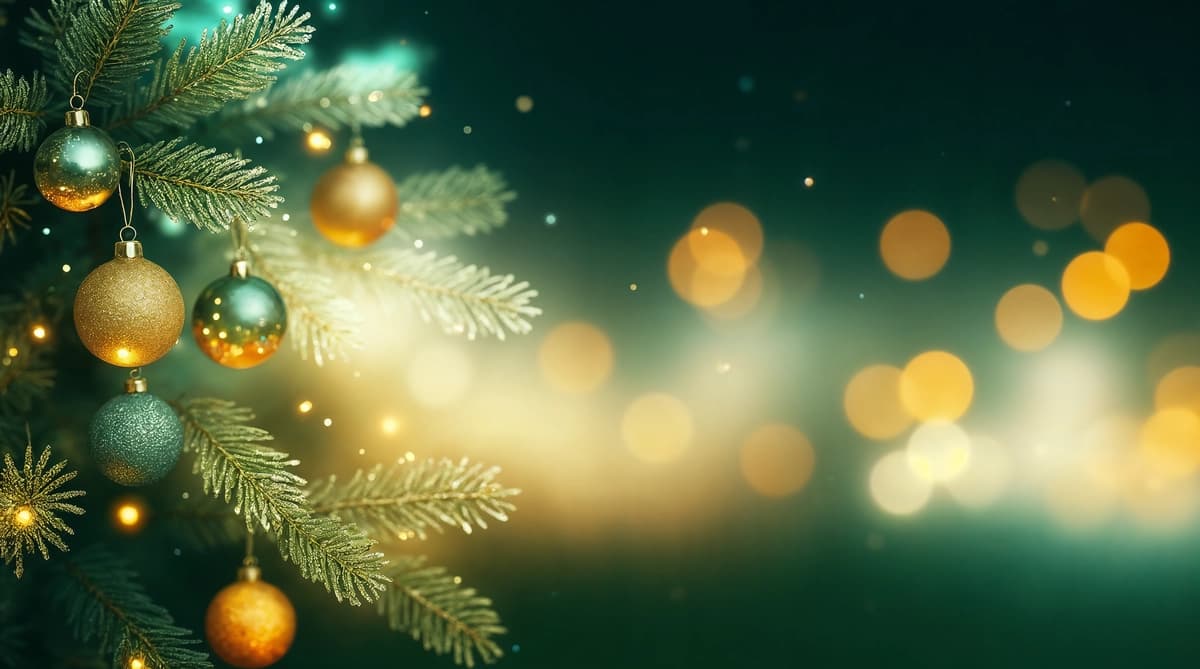 Rojdestvo daraxti bezaklari bokeh chiroqlari bilan | Christmas tree with ornaments bokeh lights