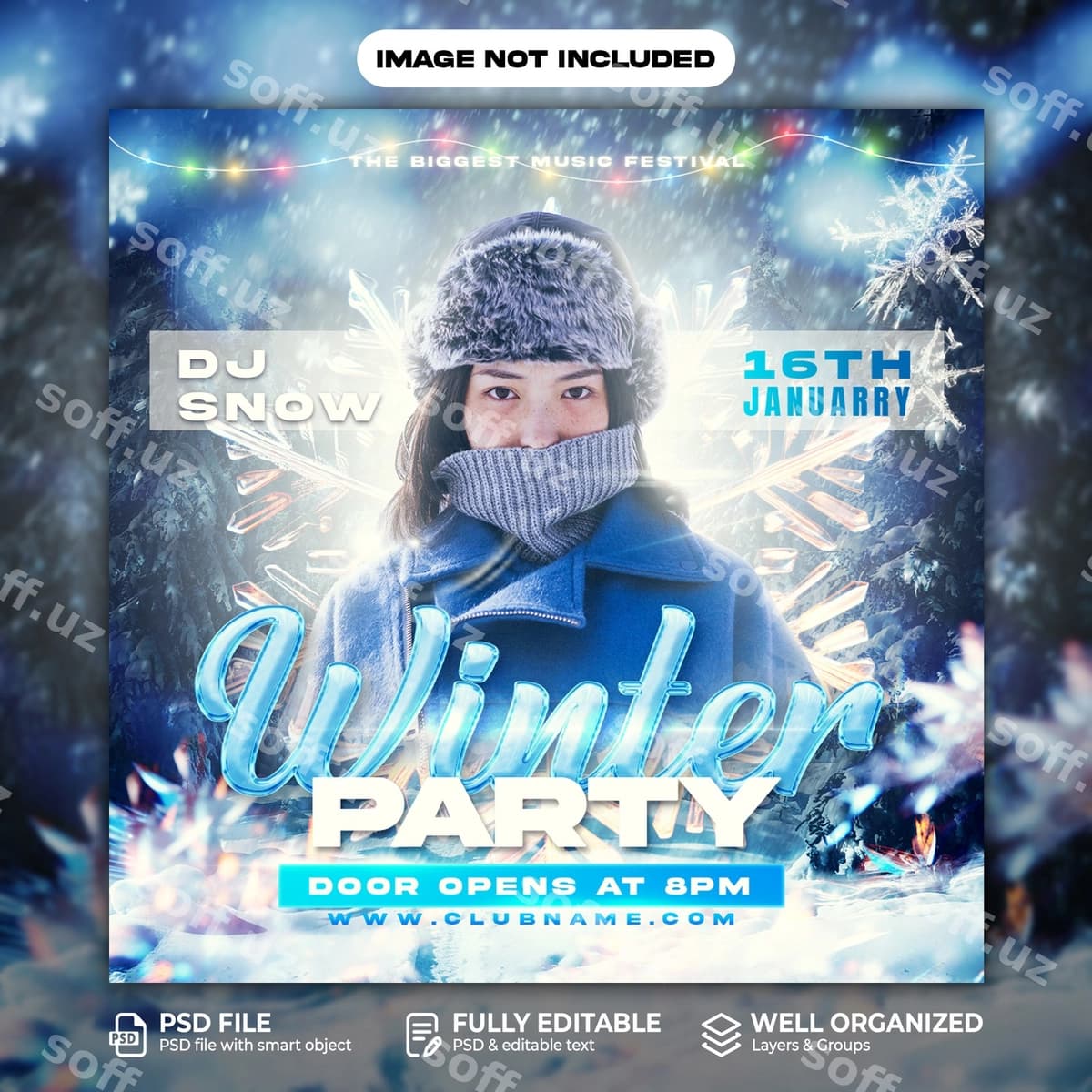Rojdestvo qish to'xtovma PSD plakat dizayni | Christmas winter party psd poster design