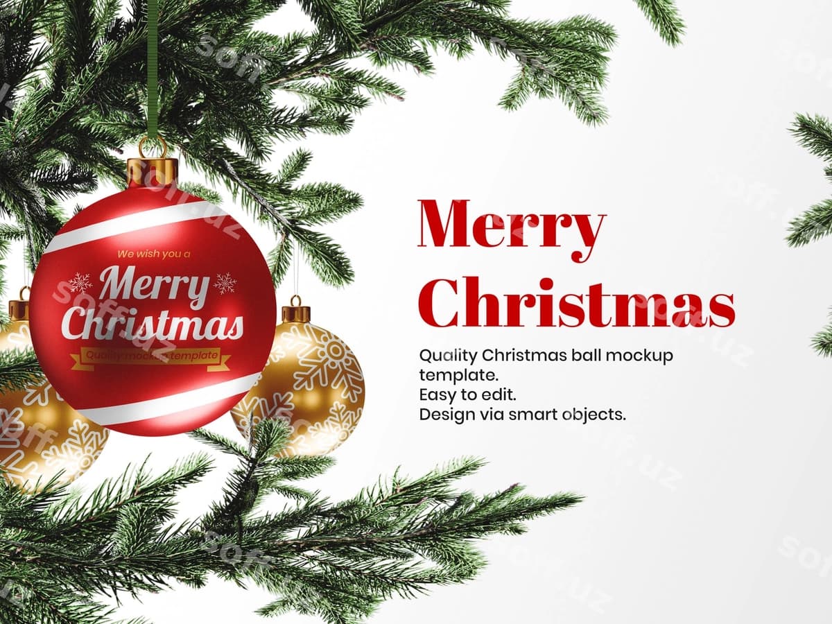 Rojdestvo uchta shar mockup shablon | Christmass three ball mockup template