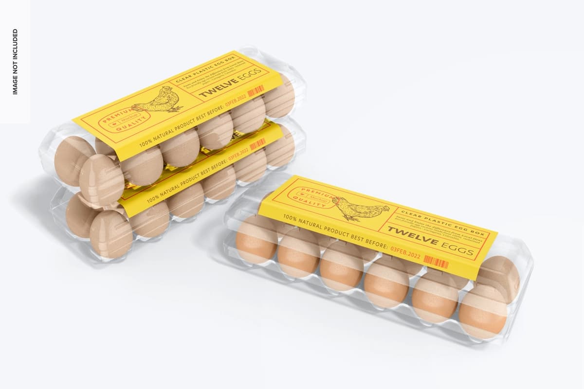 Shaffof plastik tuxum qutisi maketi istiqboli | Clear plastic egg box mockup perspective