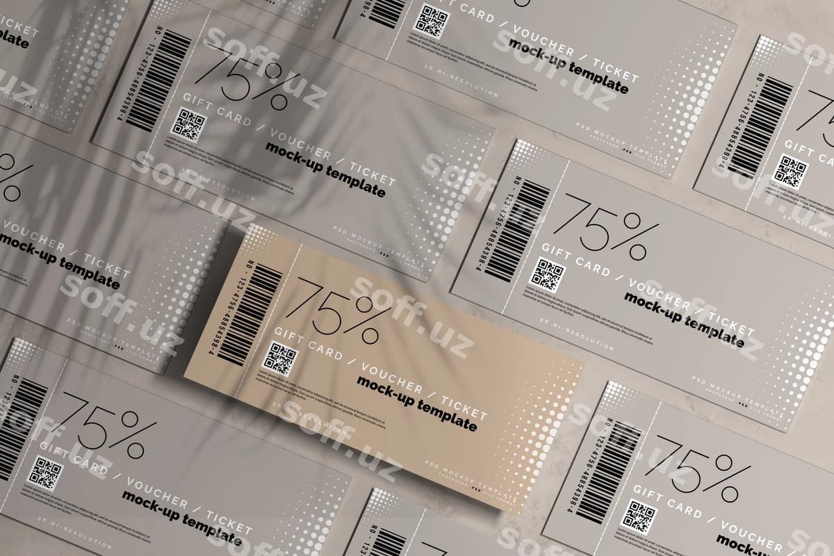 Yaqin murojaat valyuta chiptasi mockup | Close up voucher ticket mockup