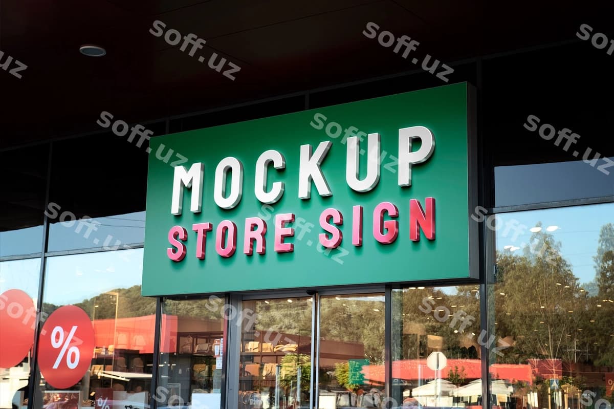Kiyim do'kon shahar belgisi mockup | Clothing store city sign mockup