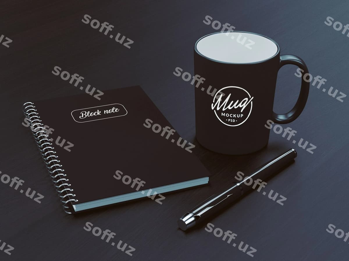 Qahve qozoni notebook bilan namuna | Coffee mug with notebook mockup