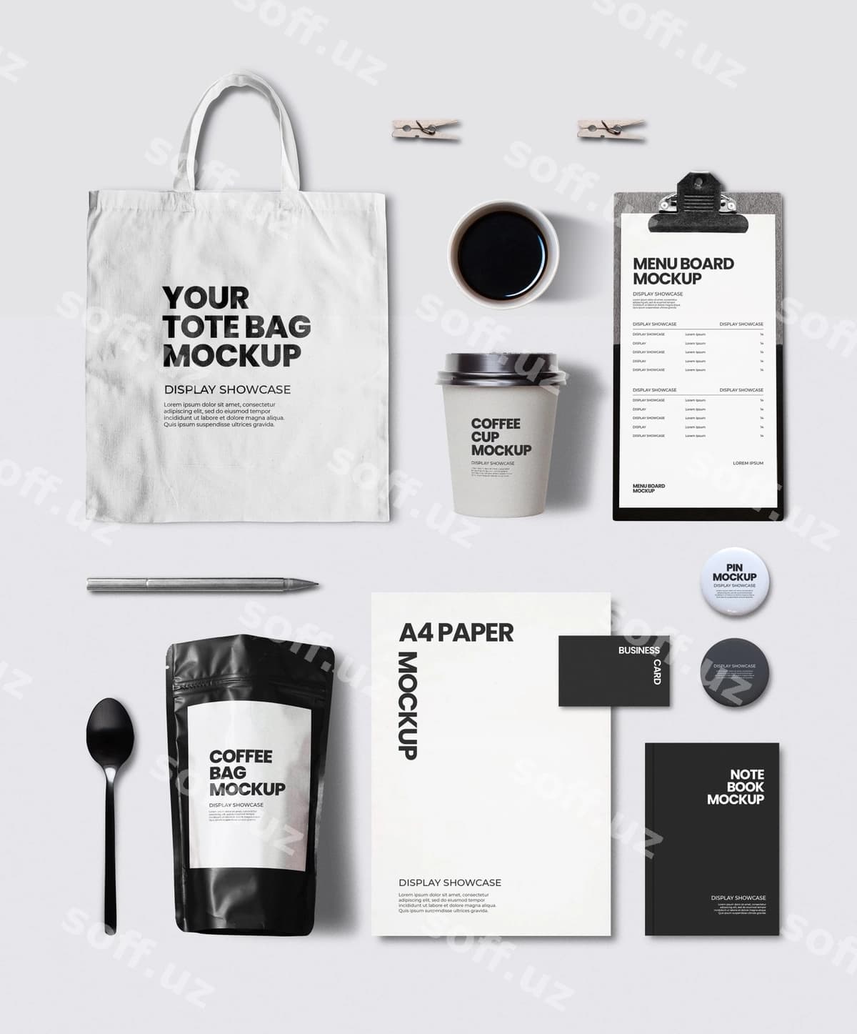 Kofe ish yuritish buyumlari maketi | Coffee stationery mockup
