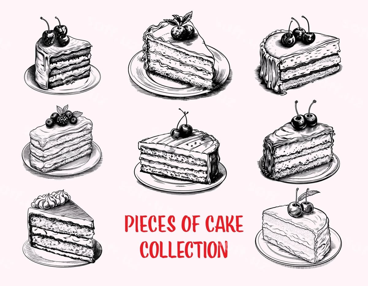 To'plama chizilgan bo'laklar tort | Collection drawn pieces cake