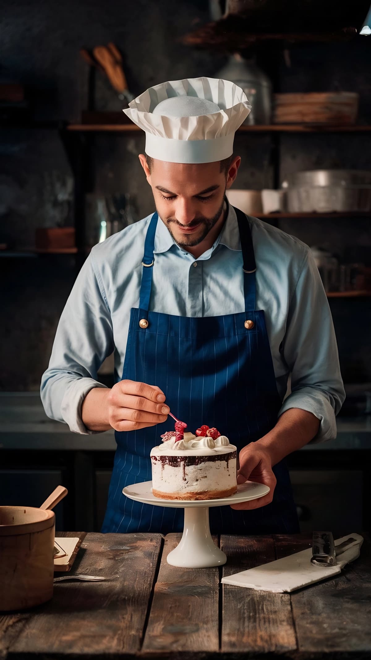 Qandolatchi formasi keklarni bezatadi | Confectioner uniform decorates cakes