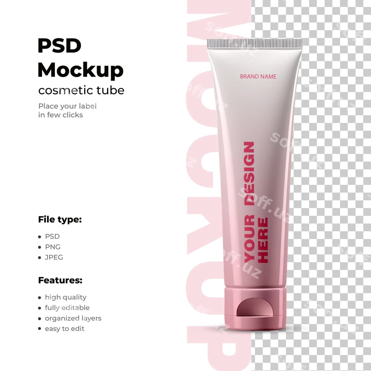 Kremin tuba paskalkasi PSD namunasi | Cream tube packaging psd mockup