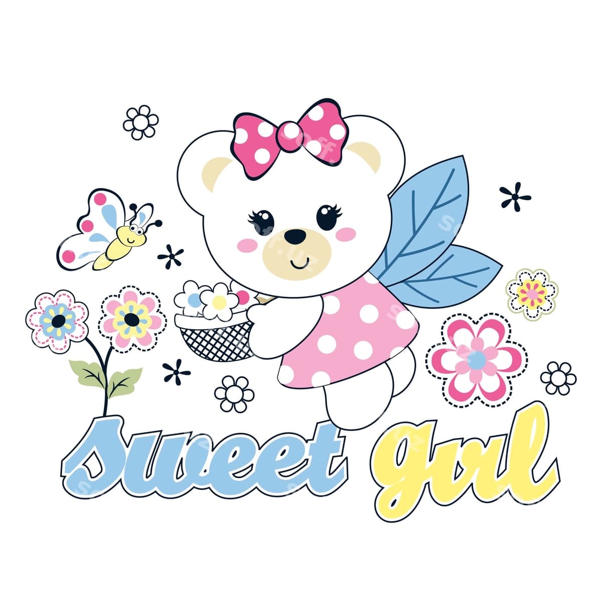 Yoqimli ayiq gul bog'asi vektor | Cute bear flower garden vector