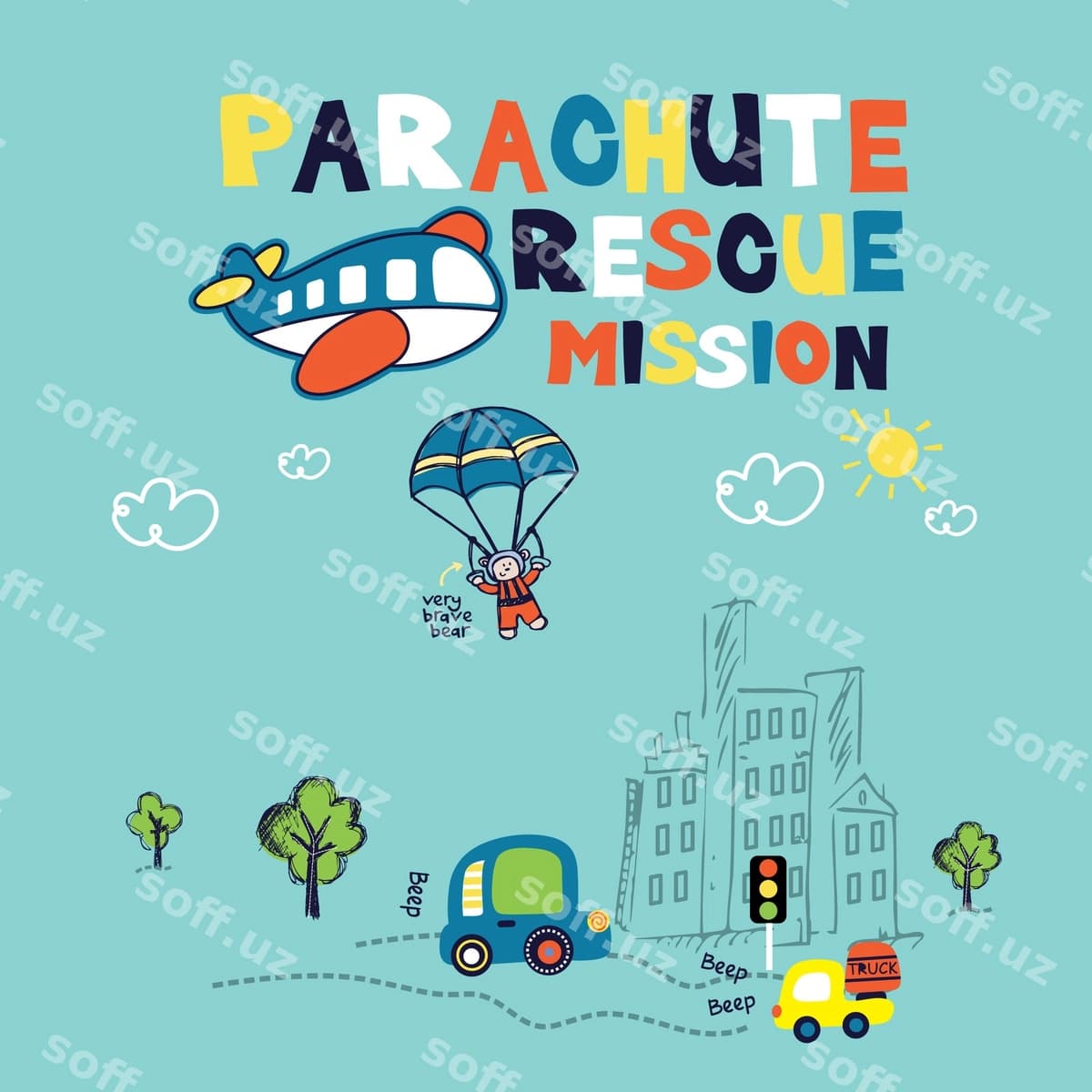 Chiroyli ayiq parashyut bilan tushgan vektor illustratsiyasi | Cute bear parachuting vector illustration