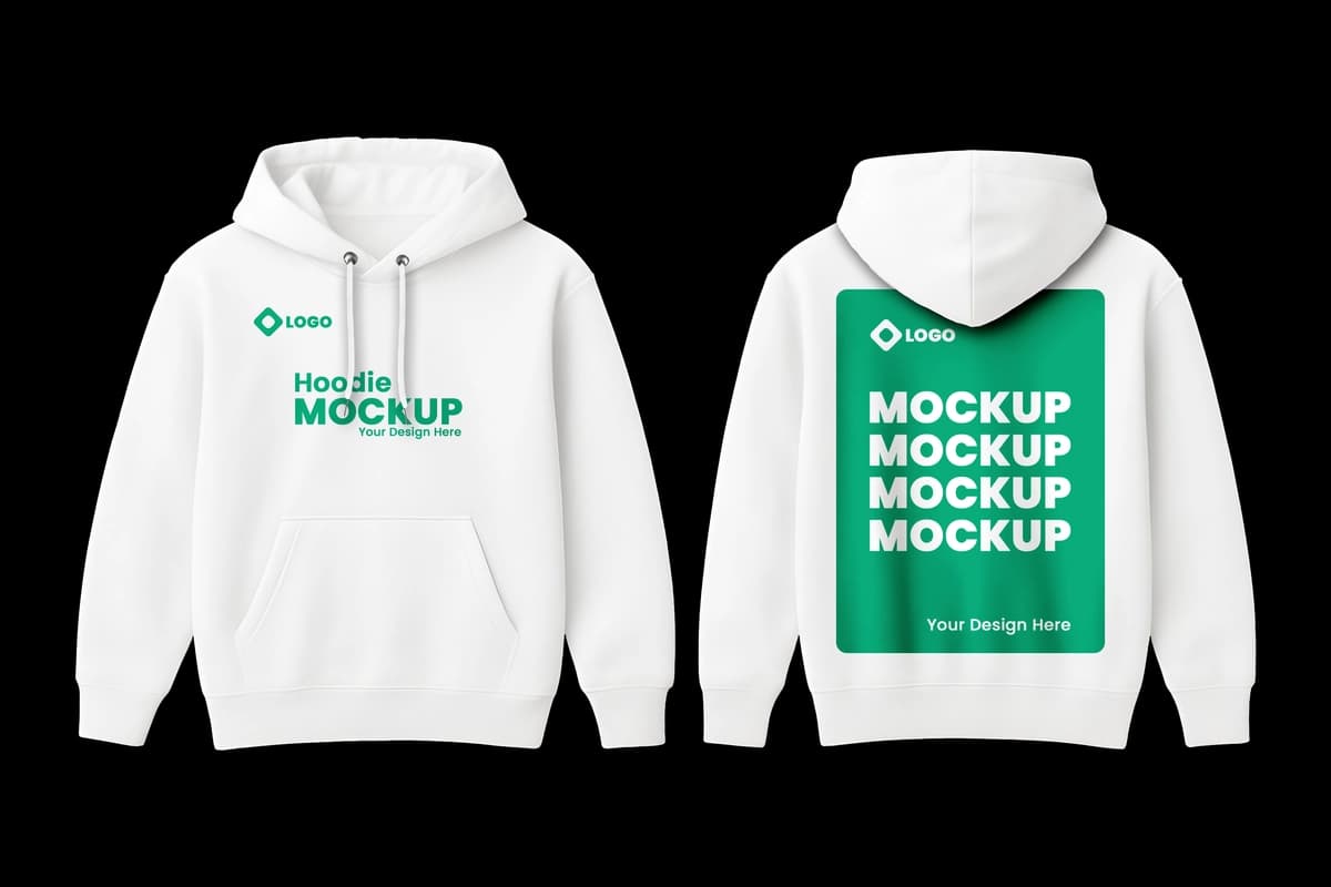 Old tomondan oddiy oq qalpoqli maket | Simple white hoodie mockup front back