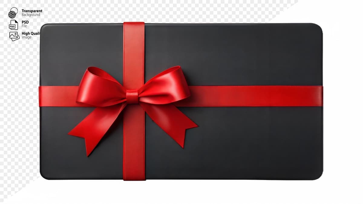 Qizil lentali kamonli qora sovg'a kartasi | Black gift card with red ribbon bow