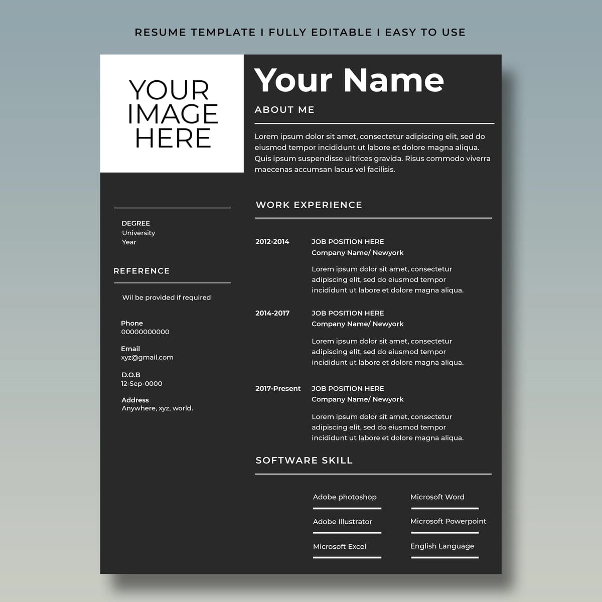 Zamonaviy uslubdagi kulrang rezyume shabloni | Modern style gray resume template
