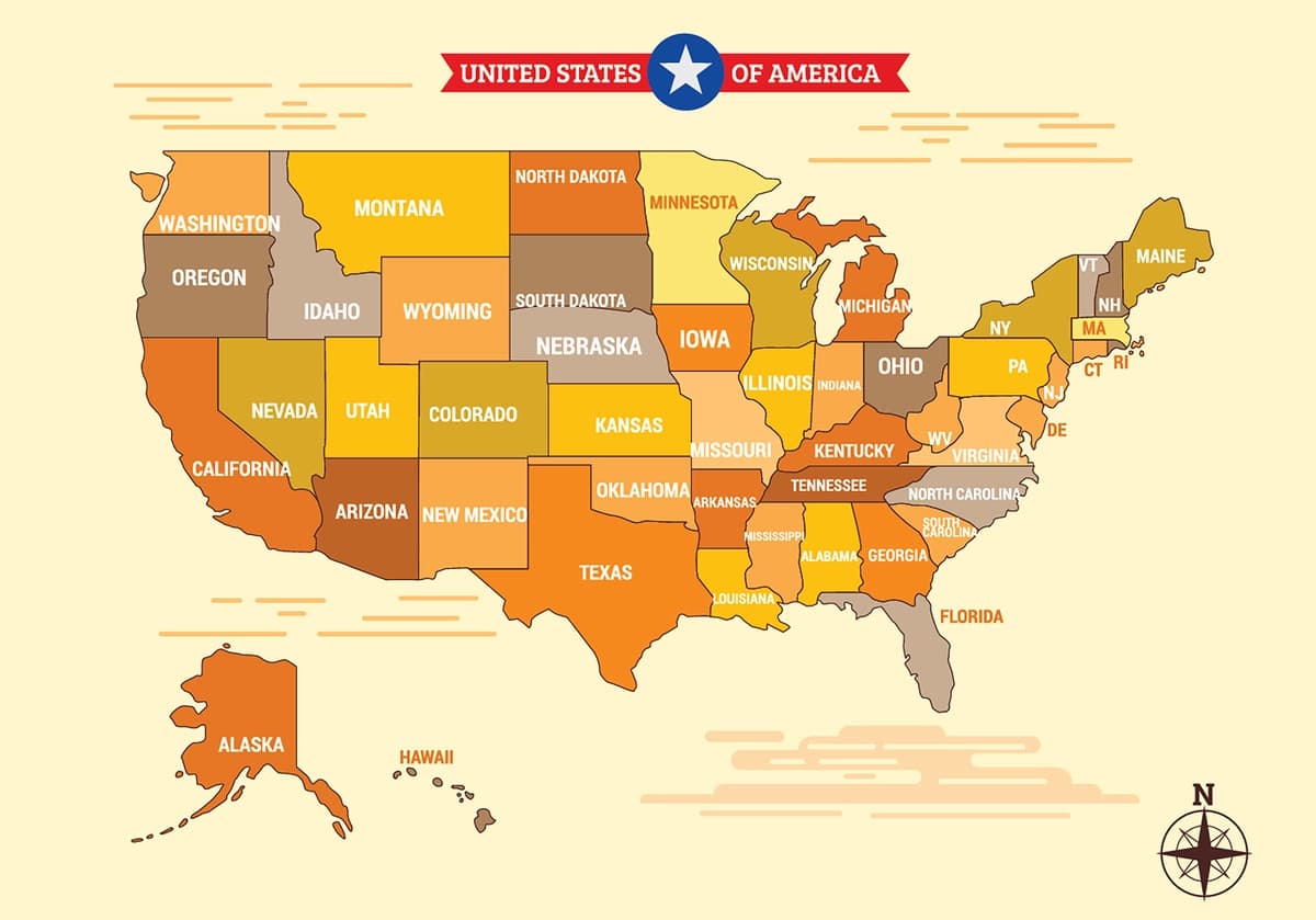 Chiroyli vintage grafik vektor AQSh xaritasi Amerika Qo'shma Shtatlari | Beautiful vintage graphic vector usa map united states america