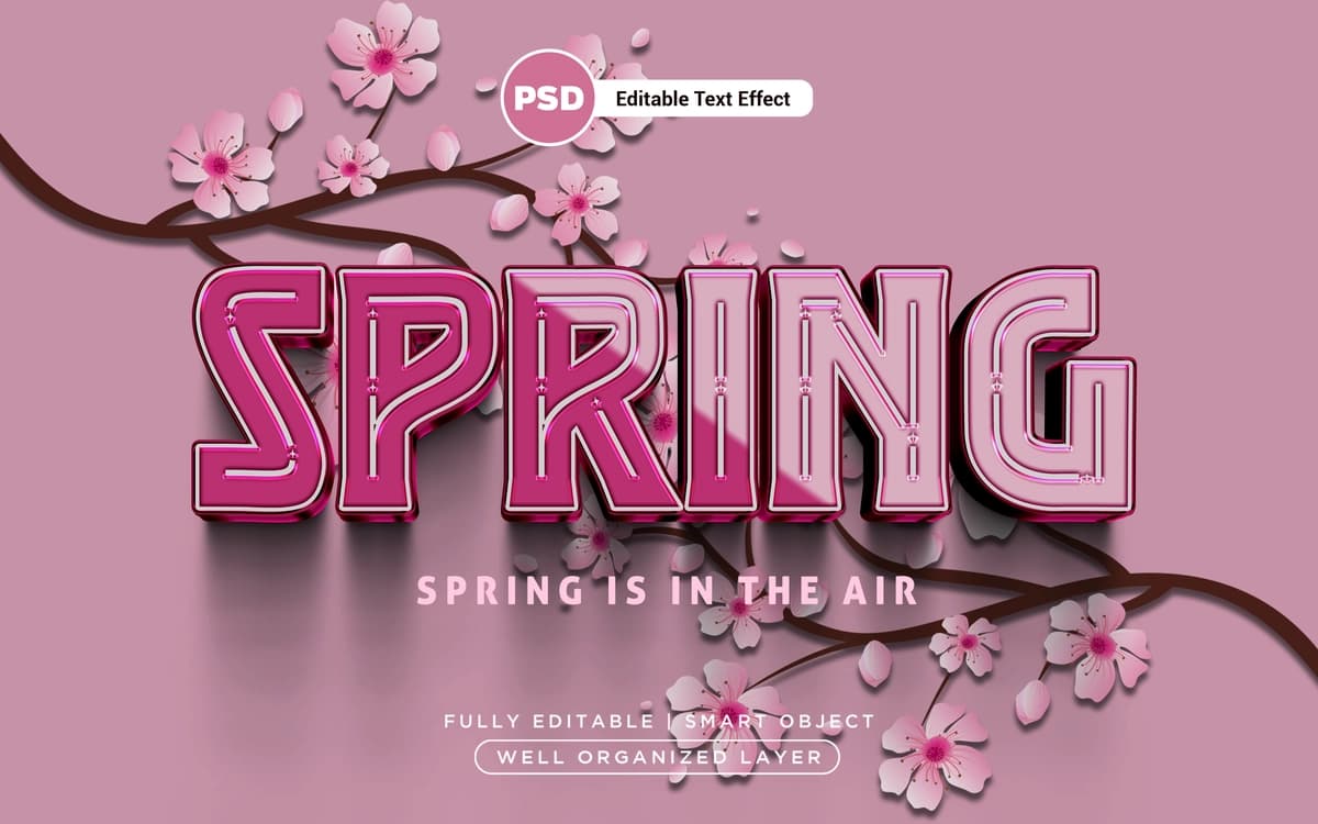 3D tahrirlanadigan bahor gulli matn effekti | 3d editable spring floral text effect