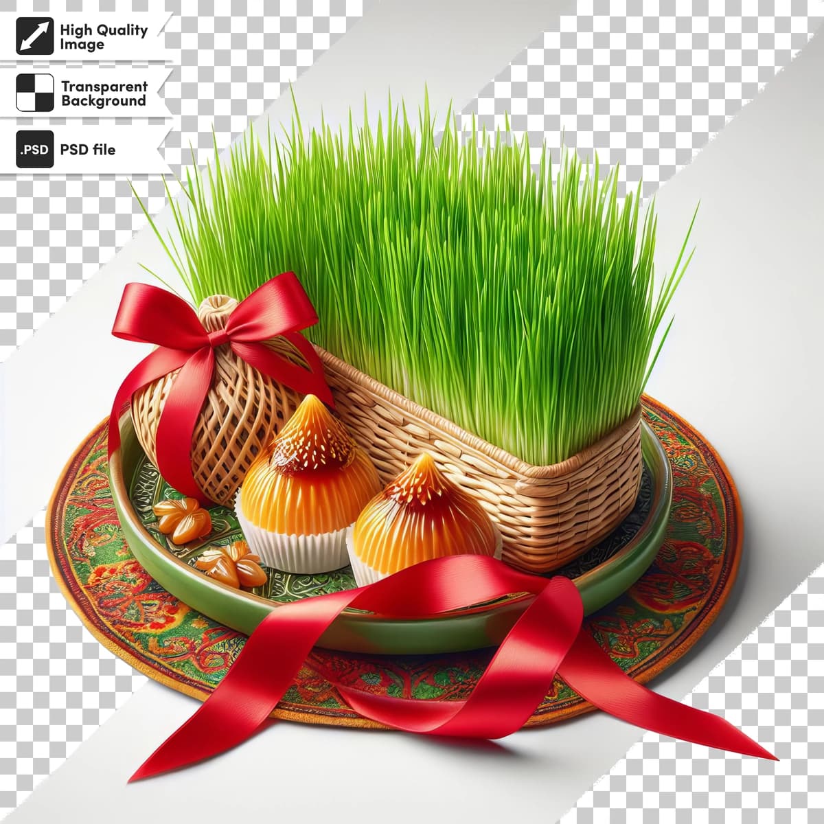 Psd bayrami bilan tabriklaymiz, yangi yashil o't novdalari bilan! | Psd congratulations nowruz with fresh festive green herb sprout