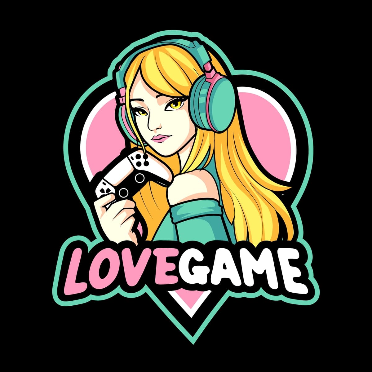 Geymer qiz qahramoni maskot logotipi | Gamer girl character mascot logo