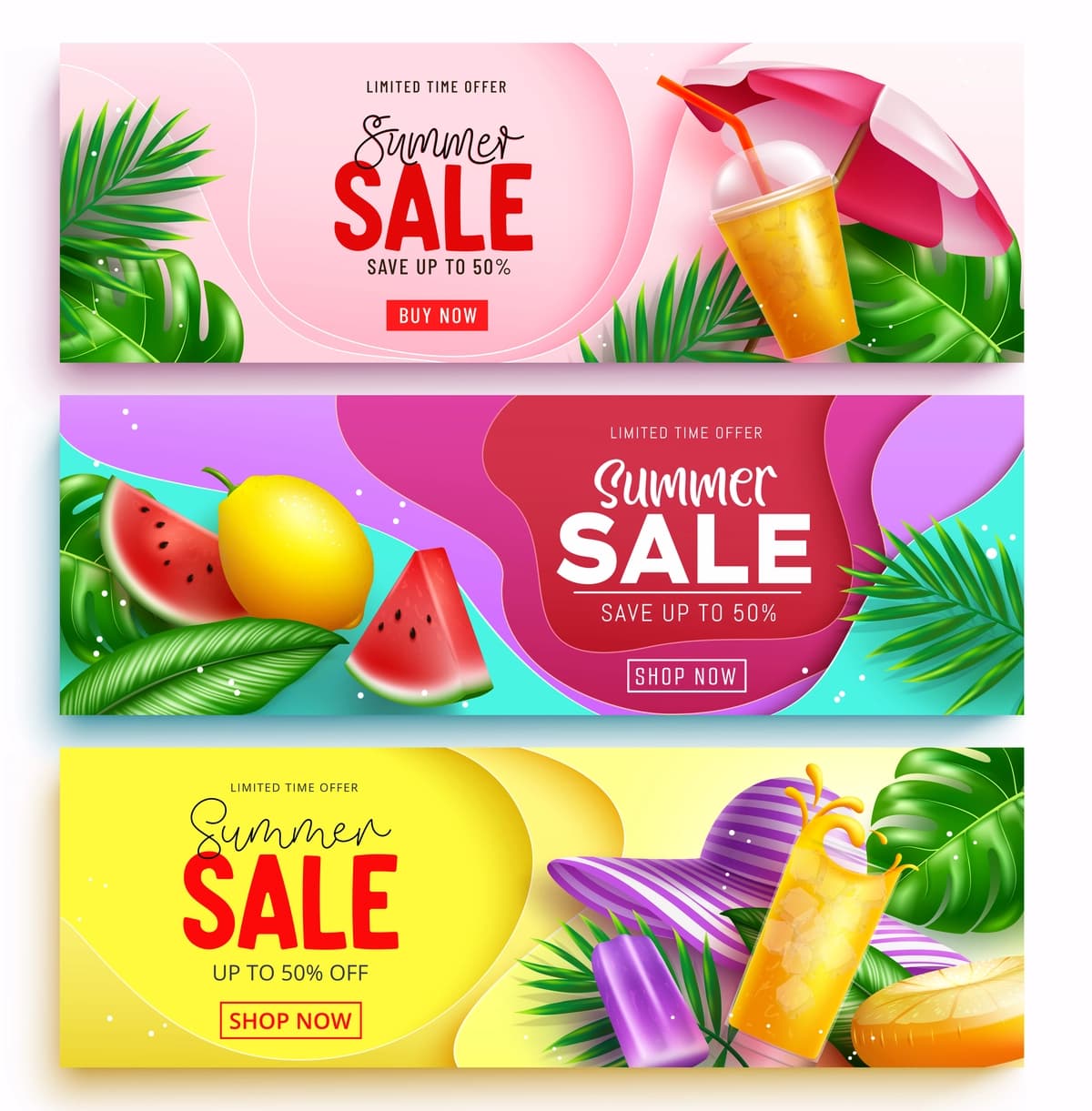 Yozgi savdo vektor banneri cheklangan vaqt bilan yozgi sotuv matni | Summer sale vector banner set summer sale text with limited time