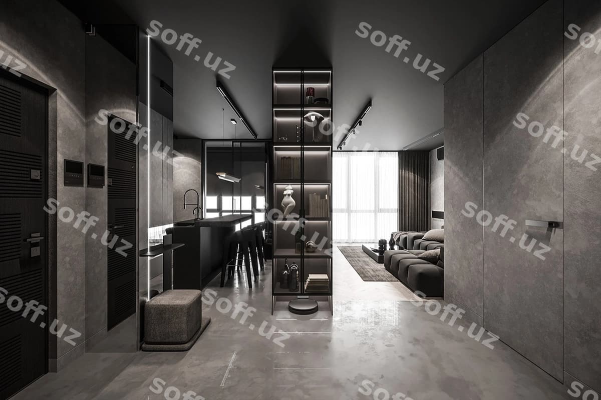 Qora zamonaviy kvartira ichki dekori | Dark modern apartment interior